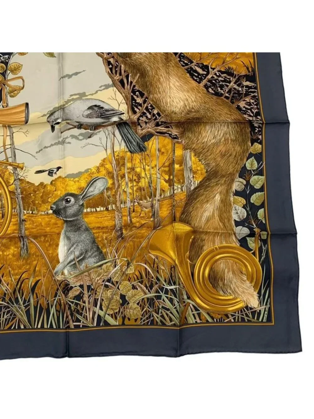 Hermes Scarf Silk Carre 90 Chasse Au BOIS Forest Hunting Gray